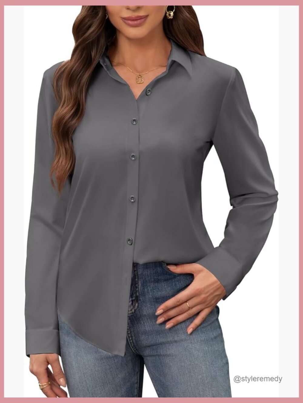 Women's Stain Shield Wrinkle Free Button Down Shirt Long Sleeve Work Blouse